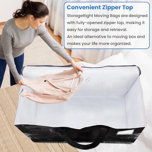 StorageRight Large Moving Bags Heavy Duty Storage Totes for Storage,Packing & Moving Collapsible Moving Supplies with Large Capacity, Reinforced Zippers and Handles, 88L, 8 Packs - size: 88L