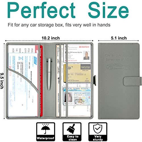RSAquar Car Registration & Insurance Holder - Leather Glove Box Organizer, Cool Accessories for ID, Driver's License Cards & Essential Documents, Men & Women, Gray - color: Gray