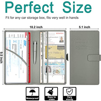 RSAquar Car Registration & Insurance Holder - Leather Glove Box Organizer, Cool Accessories for ID, Driver's License Cards & Essential Documents, Men & Women, Gray - color: Gray