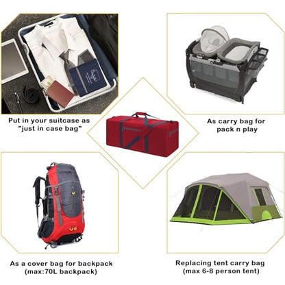 iFARADAY Foldable Duffle Bag 30 inch 75L Large Lightweight Luggage Bag for Travel Camping Storage-Red - color: Red-75L(with shoulder strap)