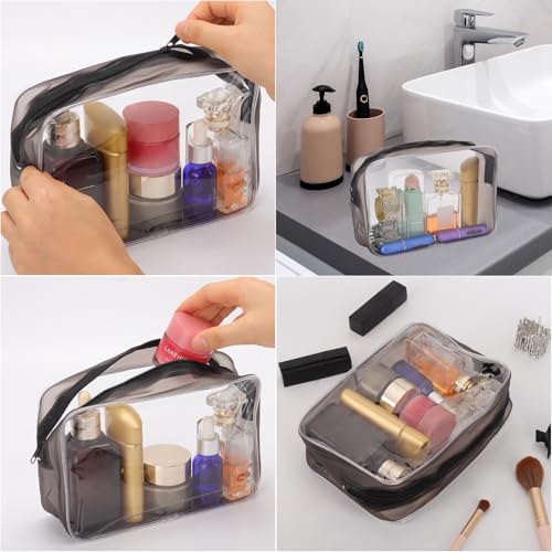 Tbestmax 10 Pcs Clear Cosmetic Bags Makeup Bags Portable Waterproof Travel Toiletry Bags Medium Organizer Matte Black, 7.5"x 4.8"x 2.3" - color: Medium - Matte Black