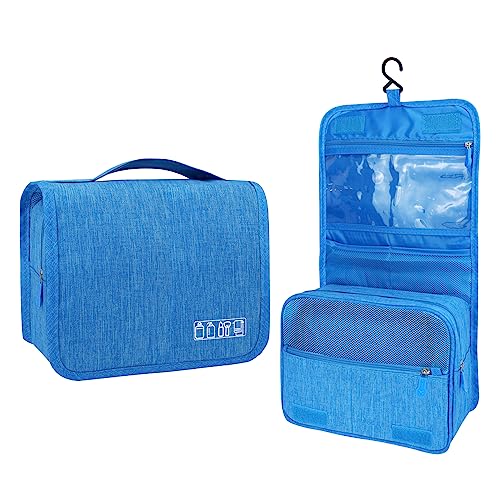 Lcsmaokin Large Capacity Toiletry Bag Travel Bag with Hanging Hook for Men and Women Waterproof Travel Cosmetic Bag Bathroom Storage Bag for Brushes Set, Full-Sized Shampoo, Toiletries, (Sky Blue) - color: A-Sky Blue