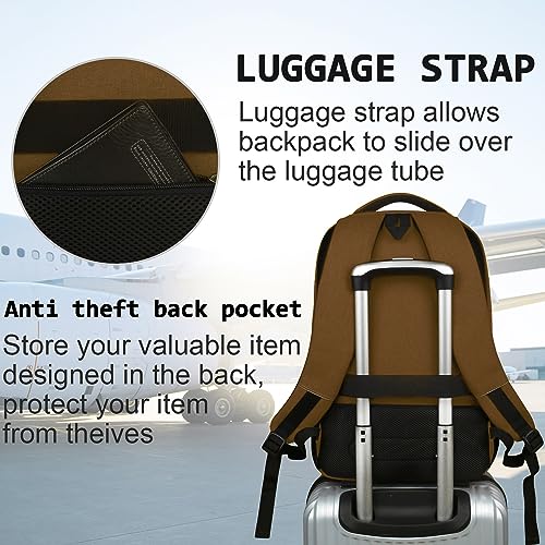 Volher Laptop Backpack,Business Travel Anti Theft Slim Durable Laptops Backpack,Water Resistant College Computer Bag for Women & Men Fits 15.6 Inch Laptop and Notebook-Brown - color: Brown, size: 15.6 Inch, style: Laptop