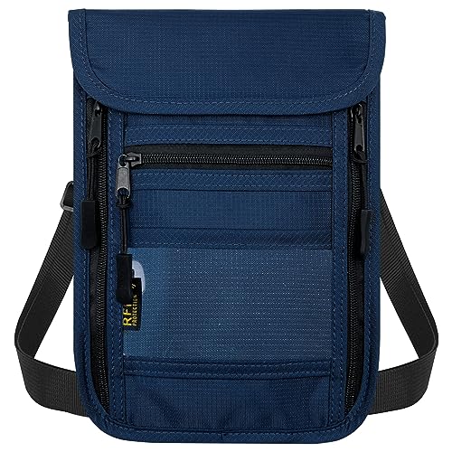 sundee Travel Neck Wallet with Double Zippers, RFID Blocking Passport Holder with Adjustable Neck Strap for Men and Women to Keep Cash, Credit Cards and Travel Documents Safe - Navy Blue - color: Navy Blue