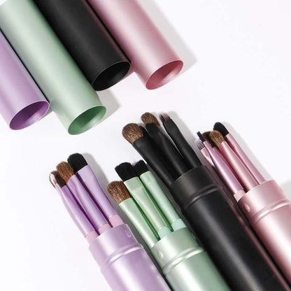 AKOAK 5 Pcs/set Travel Portable Mini Eye Makeup Brush Set Apply Eyeshadow Eyeliner Eyebrow Brush Lip Makeup Brush Set Makeup Tools (Gold) - color: Gold