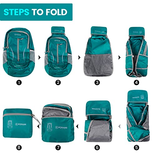 ZOMAKE Ultra Lightweight Packable Backpack 25L, Foldable Hiking Backpacks Water Resistant Small Folding Daypack for Travel(Lake Green) - color: Lake Green