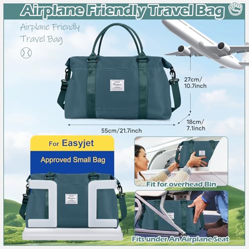 Small Gym Duffle Bag for Women, Mini Cute Weekender Handbag Carry on Travel Bag for Airplane, Water Resistant Sports Yoga Tote Bag with Dry Wet Separated Pocket - color: X-Peacock Blue
