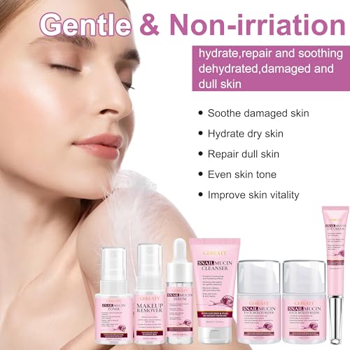 Christmas Gifts for Women,7 Pcs Skin Care Set,Hydrating Moisturing Repairing Soothing Snail Mucin Facial Skin Care Routine Kit for Dull Skin & Dry Skin,Skincare Gift Set Women - size: 7 PCS SET