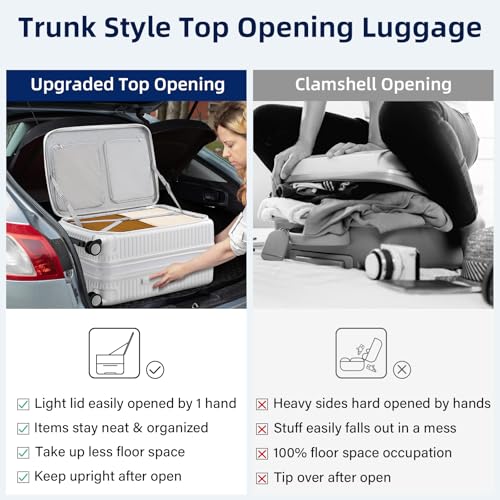 HanTrip Hard Shell Suitcases 24 Inch Check in Luggage with Spinner Wheels Cup Holder, Lightweight Top Opening Expandable Luggage Hard Case Rolling Medium Checked Suitcase with Lock, White - color: White, size: Expandable 24 Inch