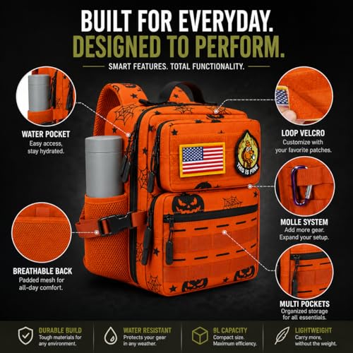 9L Mini Tactical Backpack for Men Women,Small Military Tactical Backpack for Gym,Hiking,Camping,Cycling (Halloween Phantom) - color: Halloween Phantom