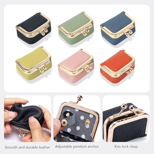 Genuine Leather Mini Jewelry Box Coin Purse for Women,Solid Color Kiss Lock Jewelry Case Organizer,Mini Travel Ring Box - color: Pink