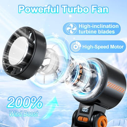 Portable Handheld Turbo Fan - [With Ice Cooling] 100 Speed Mini Personal Fan with Strong Airflow,Foldable 3 in 1 Rechargeable Hand Fans for Travel/Outdoor/Camping/Home/Office, Black - color: Dark Black