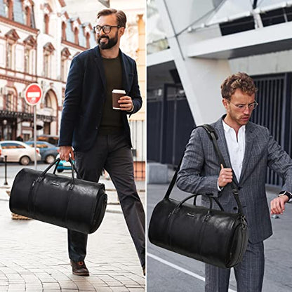 Modoker Convertible Leather Garment Bag, Carry on Garment Bags for Travel, Garment Duffel Bag, Gifts for Men Women Business Waterproof Suitcase Suit Travel Bags, Black - color: C-Black