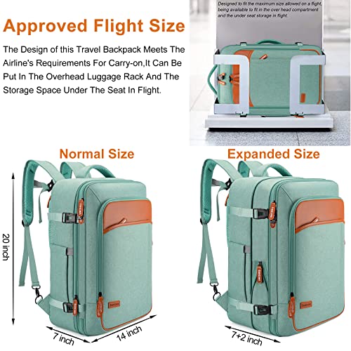 Lumesner Carry on Travel Backpacks, Extra Large 40L Flight Approved Bag for Men & Women,Expandable Suitcase Backpack With 4 Packing Cubes,Water Resistant Luggage Daypack Business Weekender Bag, Green - color: Green