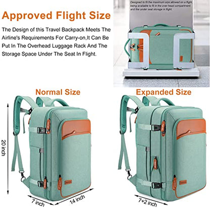 Lumesner Carry on Travel Backpacks, Extra Large 40L Flight Approved Bag for Men & Women,Expandable Suitcase Backpack With 4 Packing Cubes,Water Resistant Luggage Daypack Business Weekender Bag, Green - color: Green