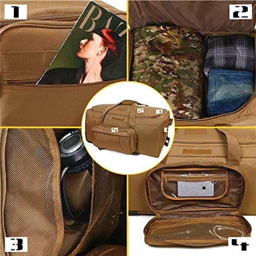 Greencity Duffel Bag Wheels Rolling Deployment Wheeled Military Suitcase Heavy-Duty Extra large deployment bag Capacity 32 Inch，Coyote - color: Coyote