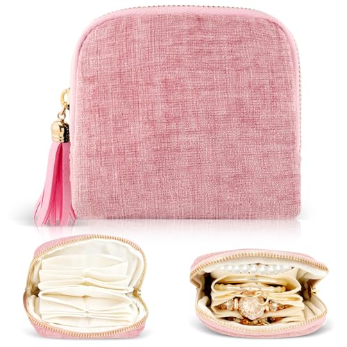 Travel Jewelry Case Organizer Small Jewelry Pouch Bags for Women Compartments Zipper Pouch for Bracelet Earring Ring Holder Velvet Jewelry Organizer Storage Bag Christmas Birthday Gift for Mom Wife E - color: Ad-pink
