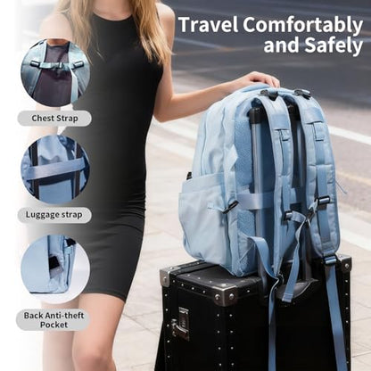 Travel Backpack for Women Men Carry on Backpack, Airline Approved Large Travel Bag Flight Approved Personal item, 15.6 Inch Laptop Backpack Casual Daypack for Weekender Business Hiking-BLUE - color: Blue