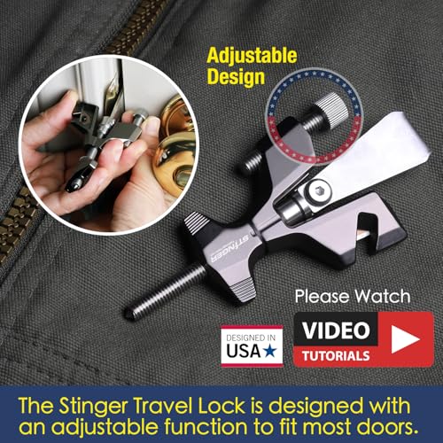 Stinger Metal Portable Door Lock for Travelers — Hotel, Apartment, and Home Door Stopper Security with Built-in Glass Breaker & Seatbelt Cutter, Ideal Travel Safety Lock for Women and Families