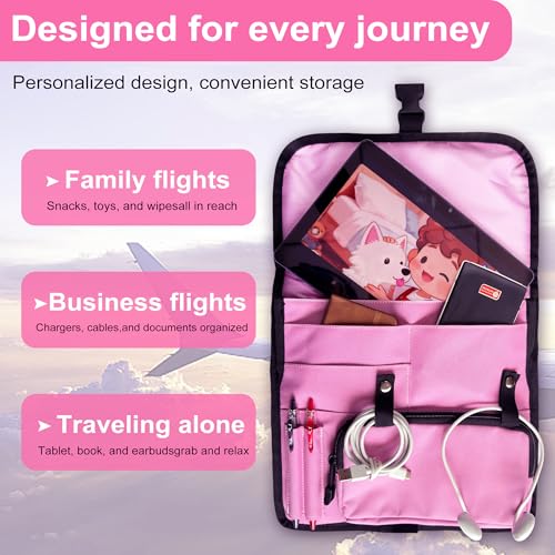 Airplane Seat Storage Pocket, International Travel Essentials,Airplane Pocket Organizer, Airplane Travel Accessories,Removable Toiletry Bag Designed (pink) - color: pink