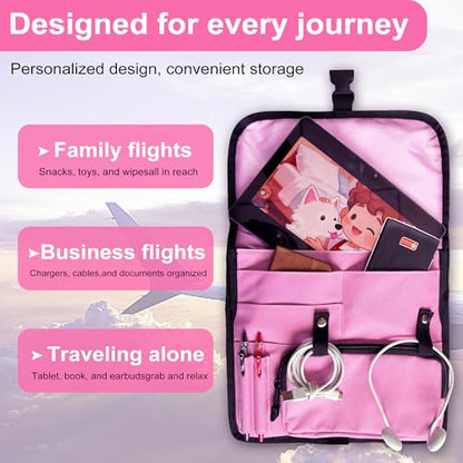 Airplane Seat Storage Pocket, International Travel Essentials,Airplane Pocket Organizer, Airplane Travel Accessories,Removable Toiletry Bag Designed (pink) - color: pink