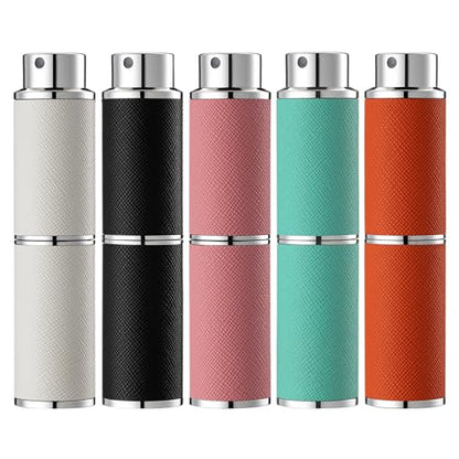 Travel Perfume Bottle Refillable - 8ML Leather Empty Mini Cologne Spray Atomizer Men - Small Fragrance Sample Sprayer - 5PCS Portable Refill Travel Essentials Container - color: 5Colors