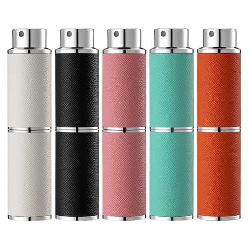 Travel Perfume Bottle Refillable - 8ML Leather Empty Mini Cologne Spray Atomizer Men - Small Fragrance Sample Sprayer - 5PCS Portable Refill Travel Essentials Container - color: 5Colors