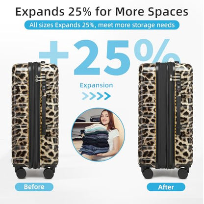 LARVENDER Luggage Sets 5 Piece Hardside Expandable Suitcase with Wheels Lock,PC+ABS Hardside Lightweight Rolling Suitcase for Women and Men,Cheetah - color: Cheetah, size: 5 Piece Set (20/24/28/DB/TB)
