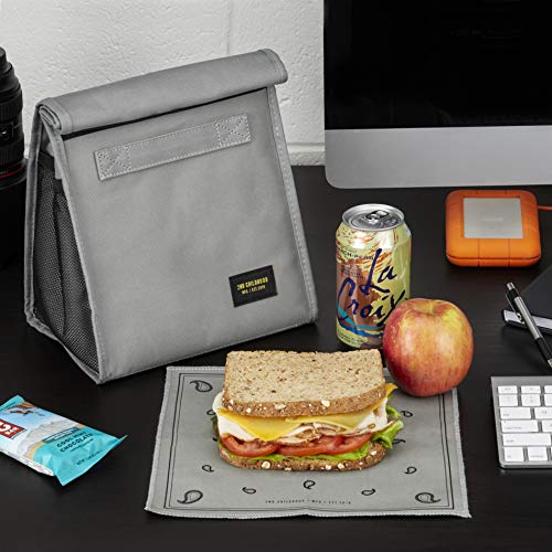2nd Childhood Rolltop Lunch Bag for Work or School – Compact, Foldable & Low Profile Design – Insulated Reusable Bag with Handle – Slim, Durable & Stylish - 3.5L (Grey) - color: Gray