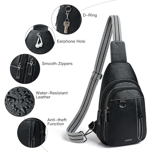 LATMAP 7L Sling Bag for Women Men Leather Small Sling Backpack Daypack Anti Theft Fanny Pack Crossbody Purse Travel - color: Regular Size-black