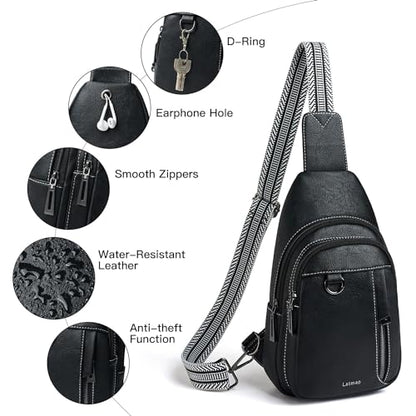 LATMAP 7L Sling Bag for Women Men Leather Small Sling Backpack Daypack Anti Theft Fanny Pack Crossbody Purse Travel - color: Regular Size-black