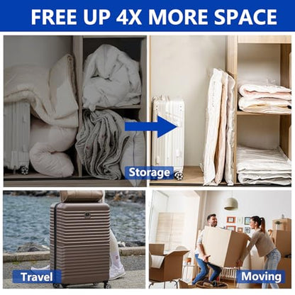 12 Pack Vacuum Storage Bags Space Saver Seal Bags for Luggage Clothes Air Tight Compression Bags for Home Storage & Travel - size: 12 pack with electric pump