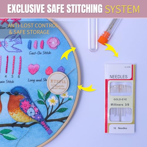 ETSPIL Beginner Embroidery Kit for Adults, 3-Pack Full-Color Stamped Animal Designs, Companionship Theme, Master 19 Stitches with 4K Step-by-Step Videos & Needle Minder, Easy Craft Gift for Teens - color: Companion F
