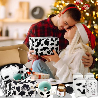 Honeydak Cow Gifts Set for Women Cow Printed Accessories Includes Makeup Bag Gift Box Cute Socks Keychain Mug Scented Candle Stickers for Christmas and Birthday Party Gifts - style: Cow