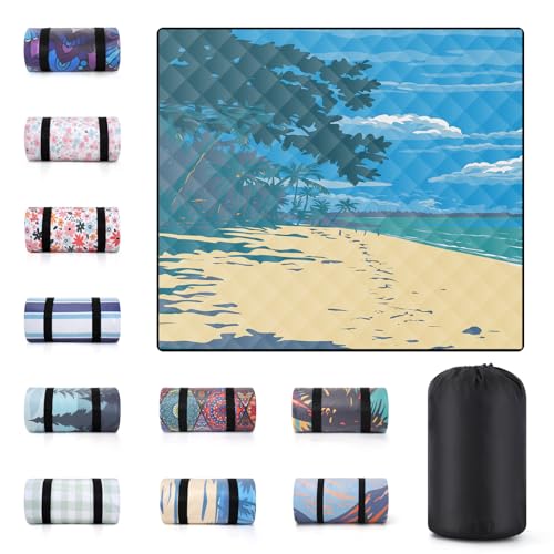 60x80" Picnic Blankets Outdoor XL Giant Waterproof Sandproof Beach Blanket Lightweight Foldable Camping Sand Mat Summer Glamping Camp Equipment Gifts Travel Trailer Hawaii Vacation Accessories - color: Blue Beach, size: 6'8" x 5' (Rectangular)