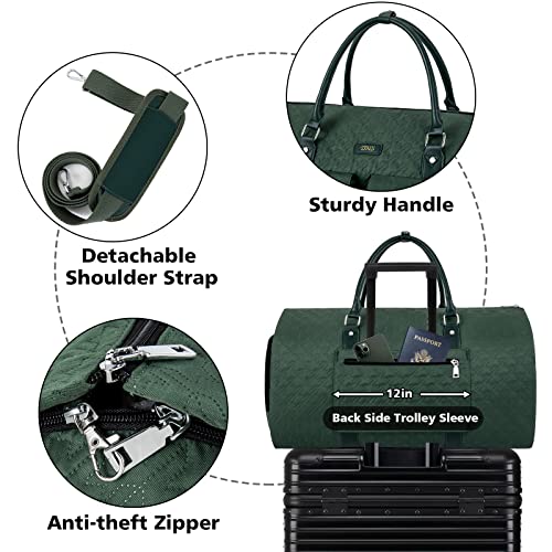 Garment Bag for Travel With Toiletry Bag Convertible Carry On Weekender Bag Large Travel Duffel Bags for Women 2 in 1 Hanging Suitcase Suit Travel Bags for Women & Men 3pcs Set (H-Green) - color: H-green