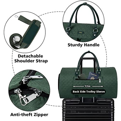 Garment Bag for Travel With Toiletry Bag Convertible Carry On Weekender Bag Large Travel Duffel Bags for Women 2 in 1 Hanging Suitcase Suit Travel Bags for Women & Men 3pcs Set (H-Green) - color: H-green
