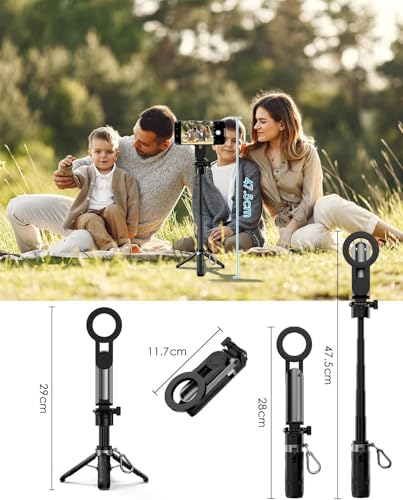 CloudValley Magnetic Selfie Stick & Mini Tripod, 360° Rotation Extendable Handheld Stabilizer/Camera Grip with Remote, 5 in 1 Portable Phone Stand for iPhone/Android, Travel Vlog, Live Stream, White - color: White