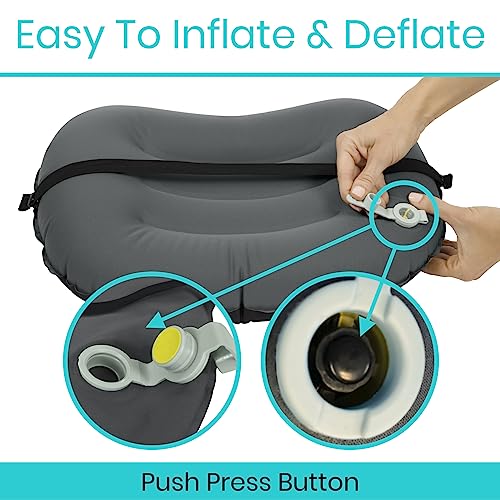 Vive Inflatable Lumbar Pillow - Cushion for Airplane Seat Travel Support - Lower Back Cushion for Car, Office Chair - Adjustable Firm Air Neck Pain, Sciatica Relief - Compact Portable Camping Headrest