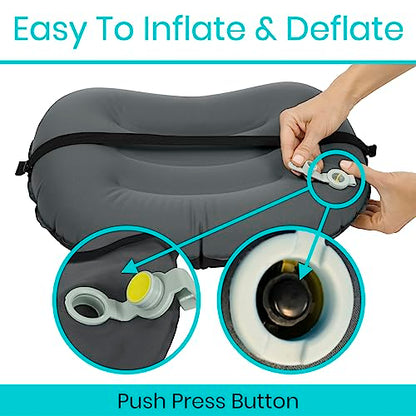 Vive Inflatable Lumbar Pillow - Cushion for Airplane Seat Travel Support - Lower Back Cushion for Car, Office Chair - Adjustable Firm Air Neck Pain, Sciatica Relief - Compact Portable Camping Headrest