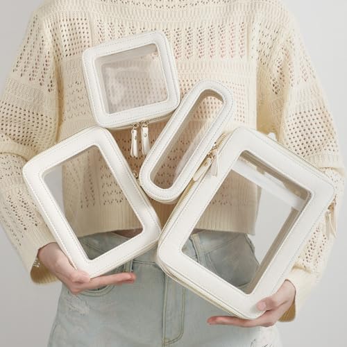 Aveniee Clear Makeup Bags, Double Layer Cosmetic Case with Separate Brush Compartment, Large Toiletry Organizer for Women, Travel Accessories Holder(2 Layers Large, White) - color: Off-White, style: Dual Layer Large