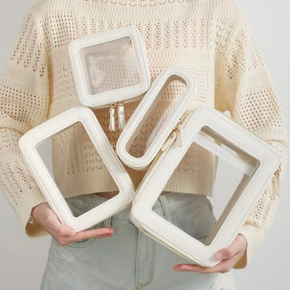 Aveniee Clear Makeup Bags, Double Layer Cosmetic Case with Separate Brush Compartment, Large Toiletry Organizer for Women, Travel Accessories Holder(2 Layers Large, White) - color: Off-White, style: Dual Layer Large