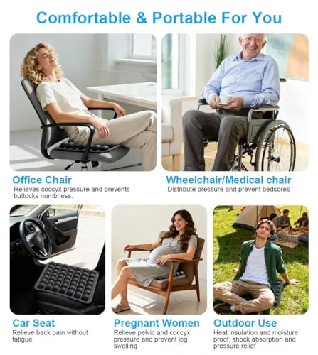 Sondur Travel Cushion, Inflatable Airplane Seat Cushion for Long Flights, 3D Air Cell Seat Cushions with Foot-operated Inflatable Accessories for Office Chair, Wheelchair, Cars, Home Living - color: Black