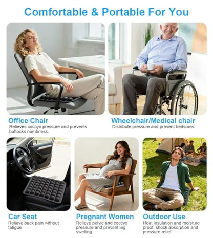 Sondur Travel Cushion, Inflatable Airplane Seat Cushion for Long Flights, 3D Air Cell Seat Cushions with Foot-operated Inflatable Accessories for Office Chair, Wheelchair, Cars, Home Living - color: Black