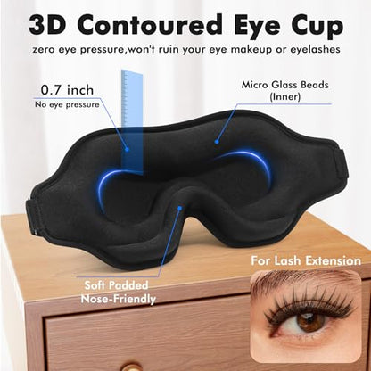Sleep Eye Mask for Men Women, Weighted Sleeping Mask for Side Sleeper, Travel Blackout Night Blindfold Eye Shade Cover with Adjustable Strap (Obsidian) - color: Obsidian