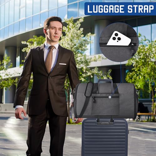 HILOMON Convertible Duffle Bags for Travel Carry On Suit Duffle Bags with Shoulder Strap 2 in 1 Hanging Garment Duffle Bag for Men Women (Grey) - color: Grey