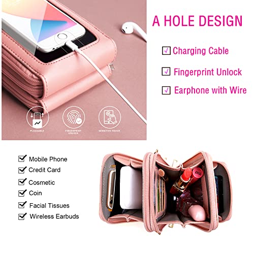 Crossbody Cellphone Purse Women Touch Screen Bag RFID Blocking Wallet Handbag Shoulder Strap - color: Pink-small, size: Small