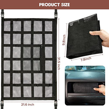 Upgrade Car Ceiling Cargo Net Pocket,31.5"x21.6" Double-Layer Roof Storage Organizer,Overhead Net for SUV & Van Camping,Travel Road Trips,Van Life Essentials,Fit 4 Handle Vehicles - size: 31.5 x 21.6 inches