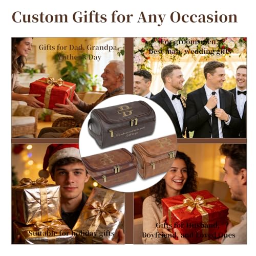 Personalized Gifts for Men Toiletry Bag, Custom Engraved Travel Dopp Kit with Name Initials, Valentines Gift, Groomsmen & Best Man Gift, Father’s Day, Wedding for Husband (Dark Brown) - color: Dark Brown