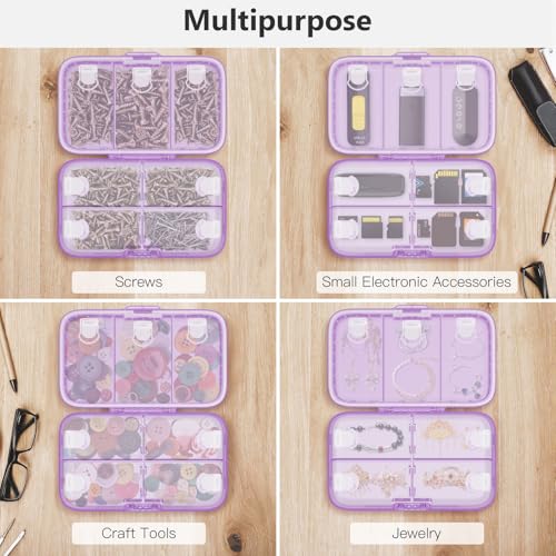 FYY Weekly Pill Organizer with Labels,8 Compartments Travel Daily Pill Case Airtight Moistureproof Large Pill Box to Hold Vitamins, Fish Oil, Supplements,Cotton Swab and Bandages-Purple - color: Purple